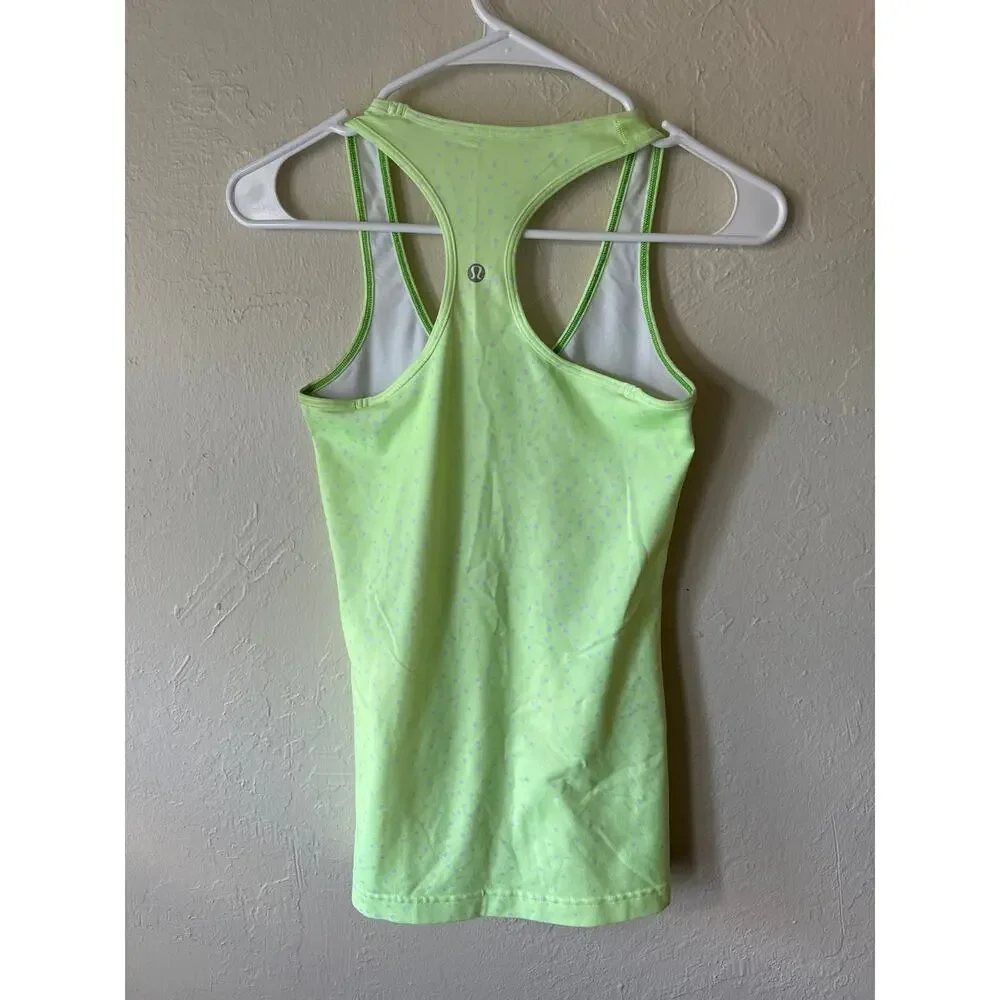 Lululemon Lime Green Racerback Tank with Lavender Dots